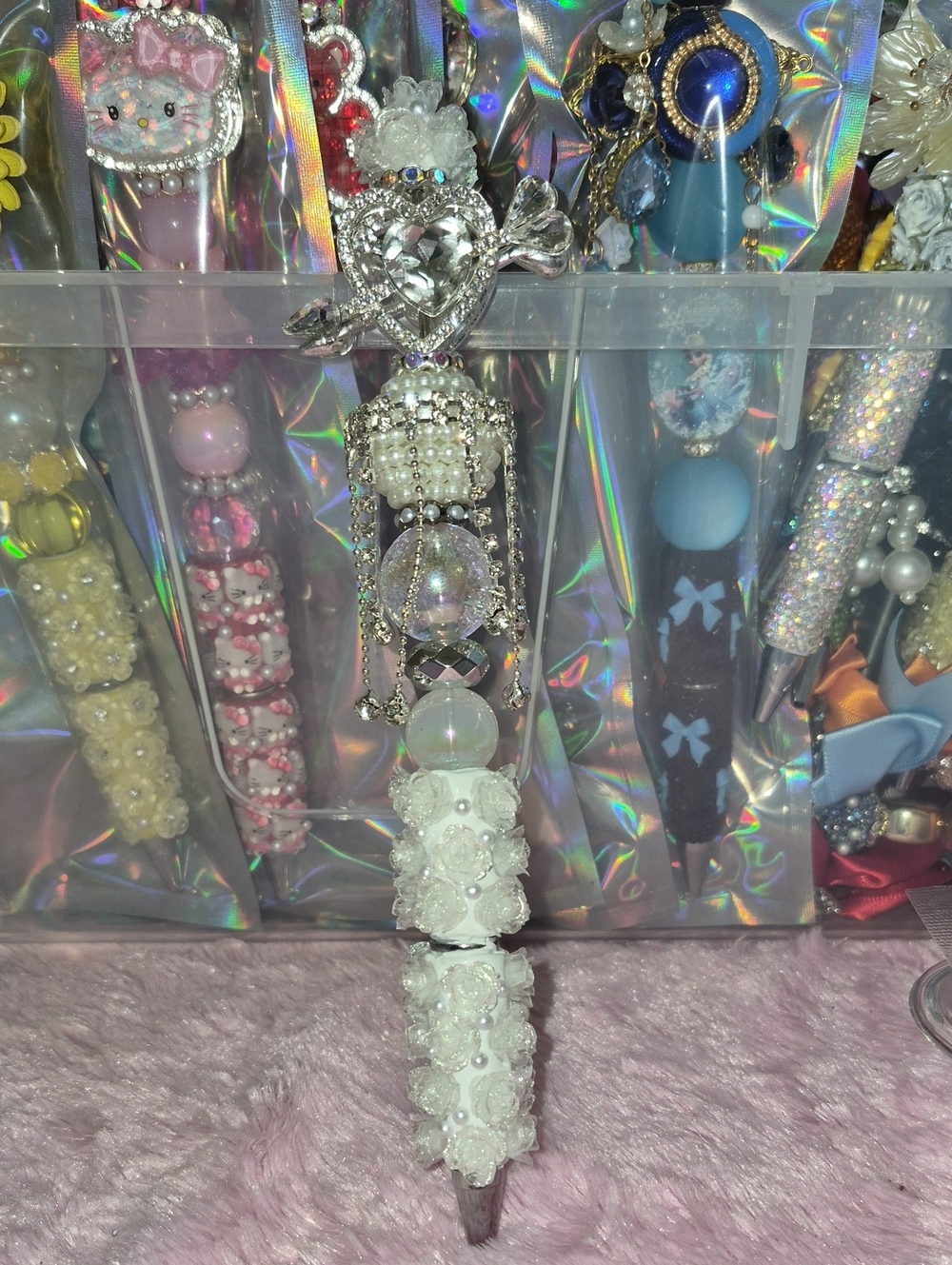 Bejeweled White Crystal Pen with Heart Charm